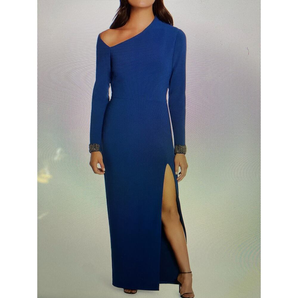 NWT Aidan Mattox beaded asymmetrical gown blue size 4